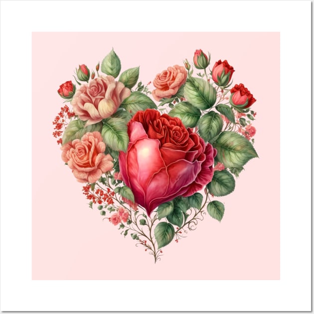 Heart Shaped Blooming Rose Flowers Bush Wall Art by Biophilia